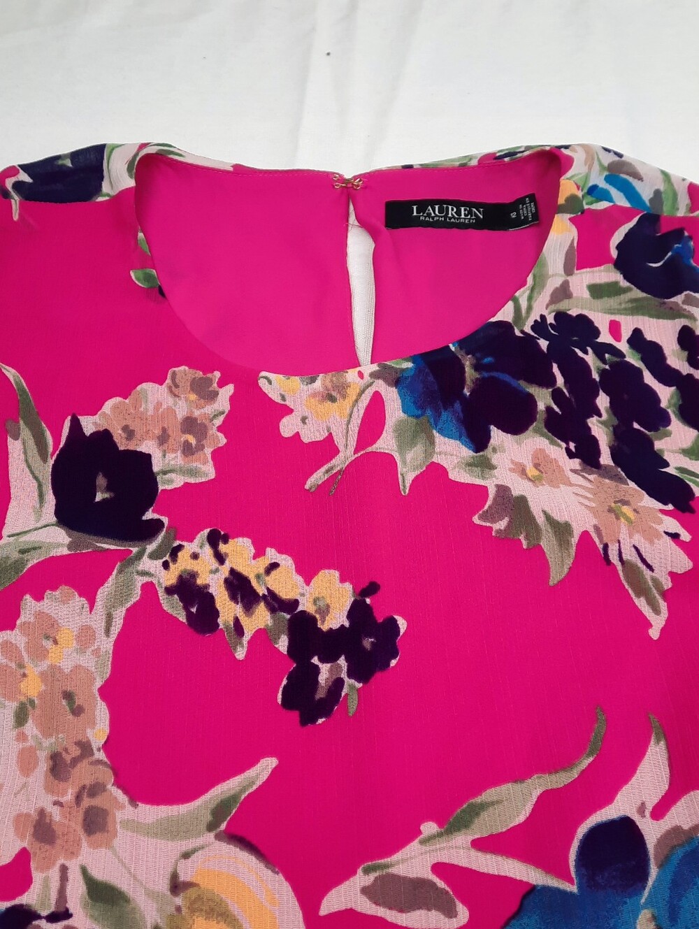 Lauren Ralph Lauren Spring Wedding Guest Dress Boho Pink Floral Ruffle Size 12 - Picture 5 of 9